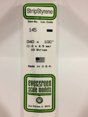 EVERGREEN 145 .040 X .100 STYRENE STRIPS