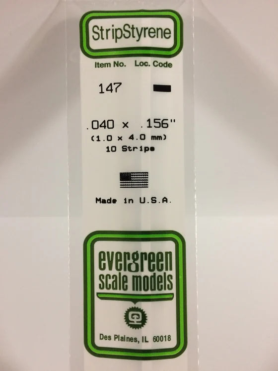 EVERGREEN 147 .040 X .156 STYRENE STRIPS
