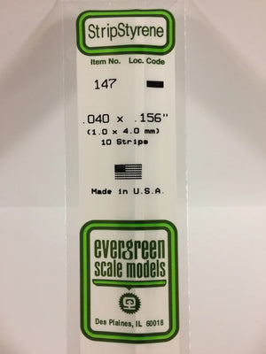 EVERGREEN 147 .040 X .156 STYRENE STRIPS