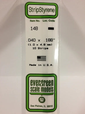 EVERGREEN 148 .040 X .188 STYRENE STRIPS