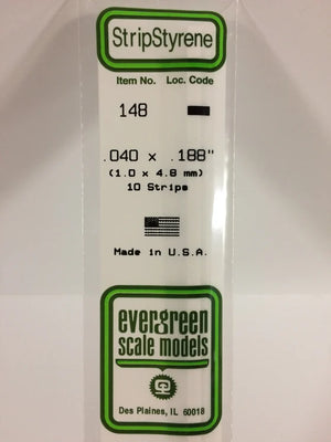 EVERGREEN 148 .040 X .188 STYRENE STRIPS