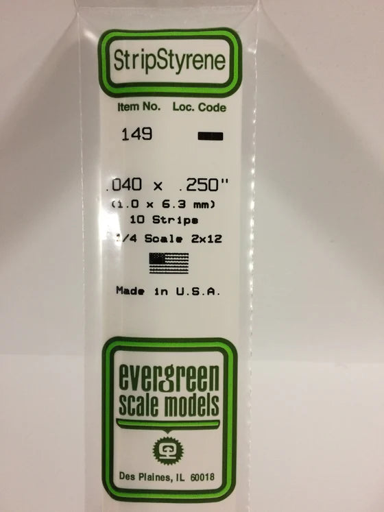 EVERGREEN 149 .040 X .250 STYRENE STRIPS