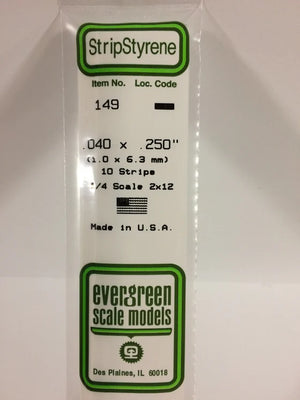 EVERGREEN 149 .040 X .250 STYRENE STRIPS