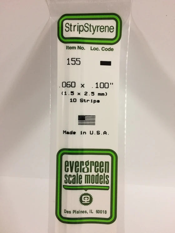 EVERGREEN 155 .060 X .100 STYRENE STRIPS