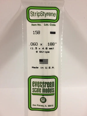 EVERGREEN 158 .060 X .188 STYRENE STRIPS
