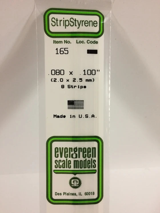 EVERGREEN 165 .080 X .100 STYRENE STRIPS