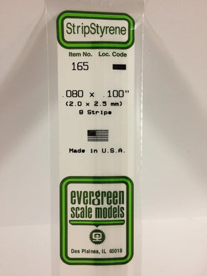 EVERGREEN 165 .080 X .100 STYRENE STRIPS