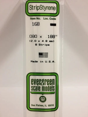 EVERGREEN 168 .080 X .188 STYRENE STRIPS