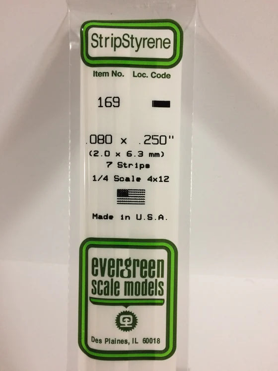 EVERGREEN 169 .080 X .250 STYRENE STRIPS