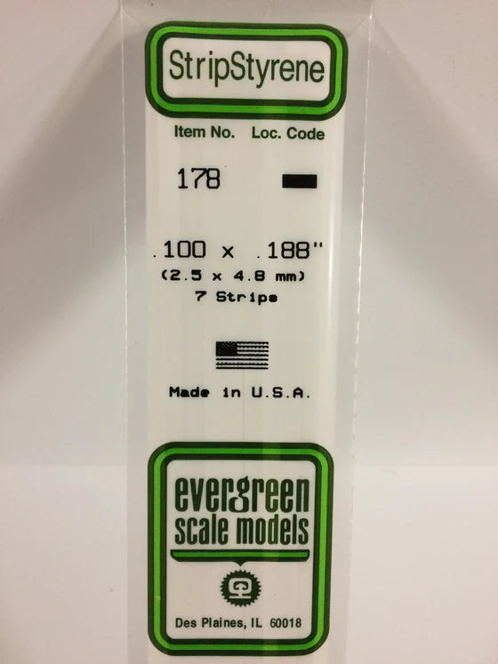 EVERGREEN 178 .100 X .188 STYRENE STRIPS