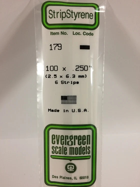 EVERGREEN 179 .100 X .250 STYRENE STRIPS