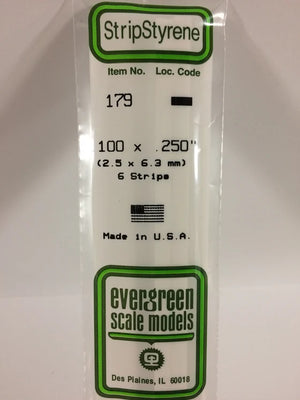 EVERGREEN 179 .100 X .250 STYRENE STRIPS