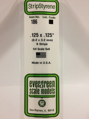 EVERGREEN 186 .125 X .125 STYRENE STRIP