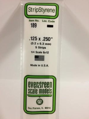 EVERGREEN 189 .125 X .250 STYRENE STRIPS