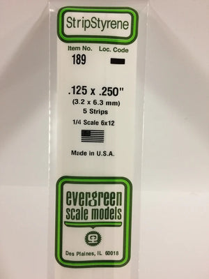 EVERGREEN 189 .125 X .250 STYRENE STRIPS