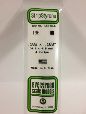 EVERGREEN 196 .188 X .188 STYRENE STRIPS