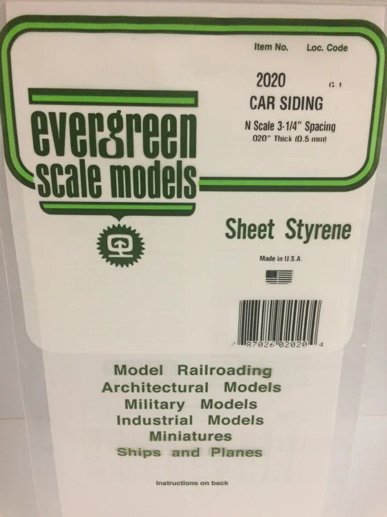 EVERGREEN 2020 .020 STYRENE N FREIGHT CAR SIDING