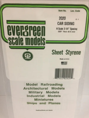 EVERGREEN 2020 .020 STYRENE N FREIGHT CAR SIDING