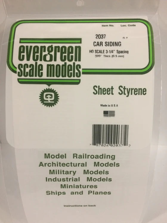EVERGREEN 2037 .037 STYRENE HO FREIGHT CAR SIDING