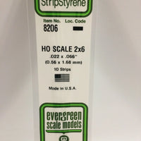 EVERGREEN 8206 HO SCALE 2 x 6 .022" X .066"