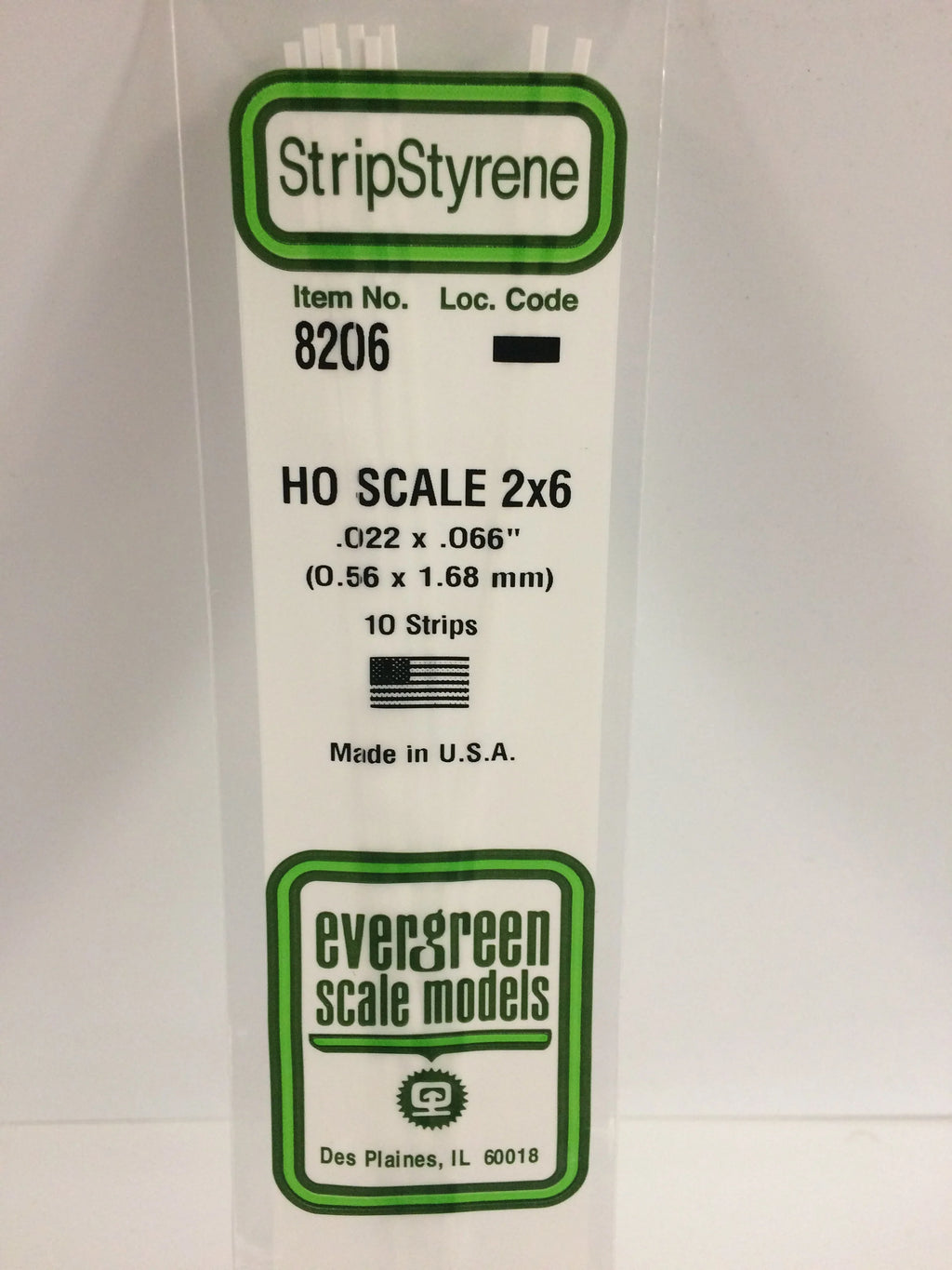 EVERGREEN 8206 HO SCALE 2 x 6 .022" X .066"