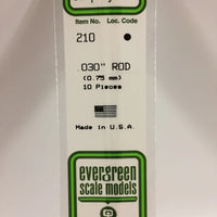 EVERGREEN 210 .030 OD STYRENE RODS