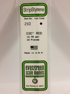 EVERGREEN 210 .030 OD STYRENE RODS