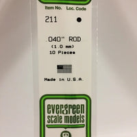 EVERGREEN 211 .040 OD STYRENE RODS