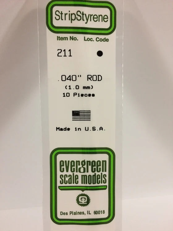 EVERGREEN 211 .040 OD STYRENE RODS