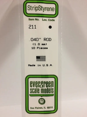 EVERGREEN 211 .040 OD STYRENE RODS