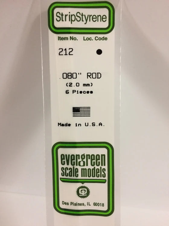 EVERGREEN 212 .080 OD STYRENE ROD