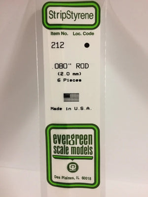 EVERGREEN 212 .080 OD STYRENE ROD