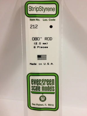 EVERGREEN 212 .080 OD STYRENE ROD