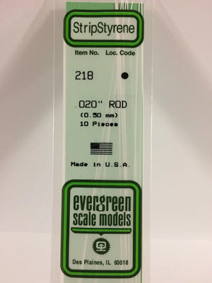 EVERGREEN 218 .020 OD STYRENE RODS