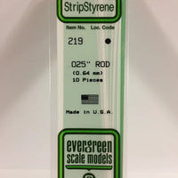 EVERGREEN 219 .025 OD STYRENE RODS