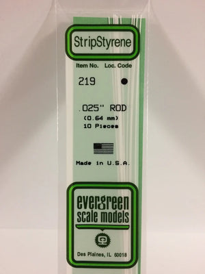 EVERGREEN 219 .025 OD STYRENE RODS