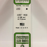 EVERGREEN 220 .035 OD STYRENE RODS