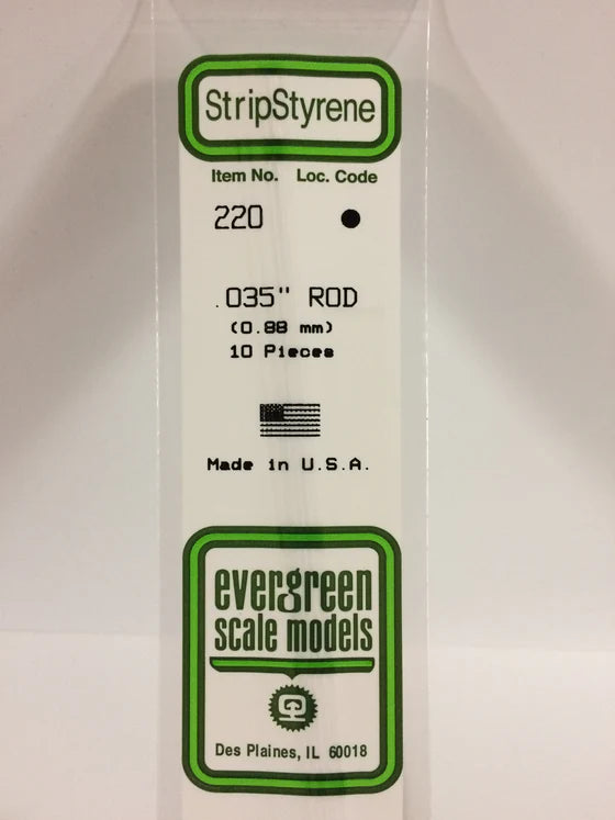 EVERGREEN 220 .035 OD STYRENE RODS
