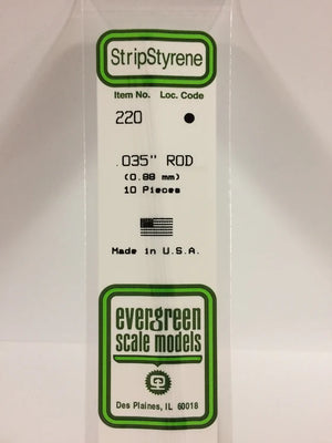 EVERGREEN 220 .035 OD STYRENE RODS
