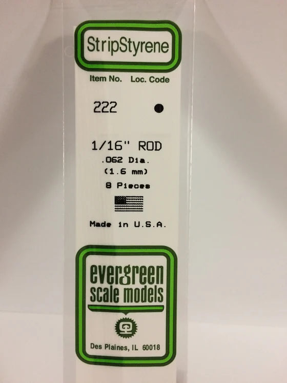 EVERGREEN 222 .062 OD STYRENE ROD