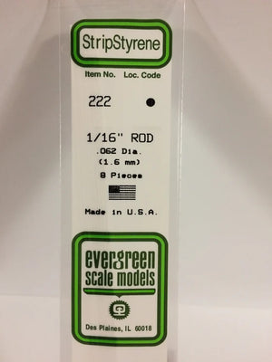 EVERGREEN 222 .062 OD STYRENE ROD