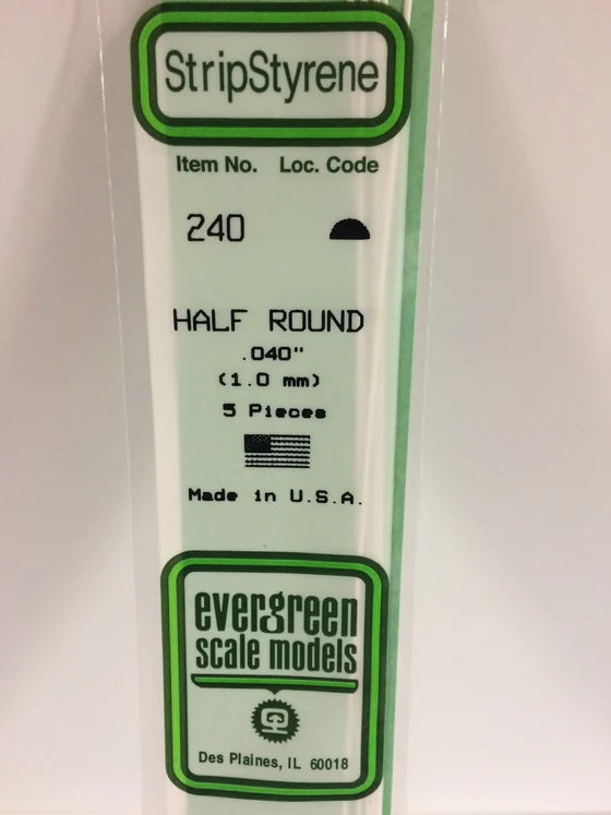 EVERGREEN 240 .040 STYRENE HALF ROUND