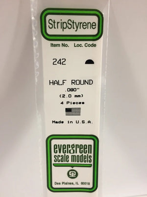 EVERGREEN 242 .080 STYRENE HALF ROUND