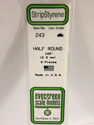 EVERGREEN 243 .100 STYRENE HALF ROUND