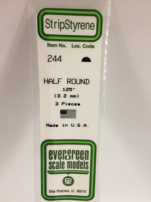 EVERGREEN 244 .125 STYRENE HALF ROUND