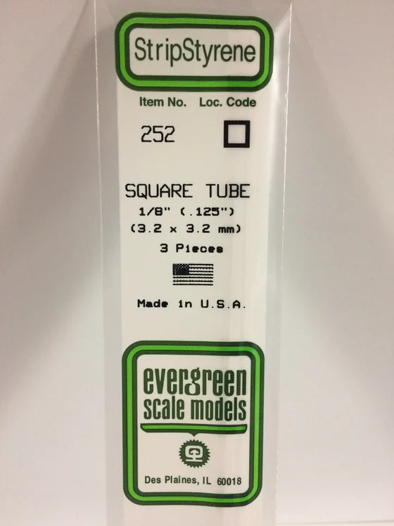 EVERGREEN 252 .125 STYRENE  SQUARE TUBES