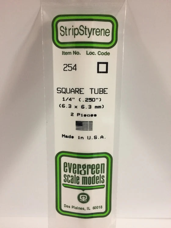 EVERGREEN 254 .250 STYRENE  SQUARE TUBES
