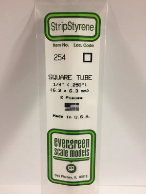 EVERGREEN 254 .250 STYRENE  SQUARE TUBES