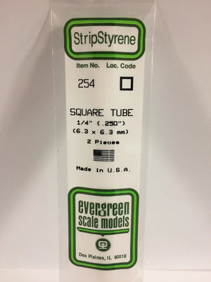 EVERGREEN 254 .250 STYRENE  SQUARE TUBES