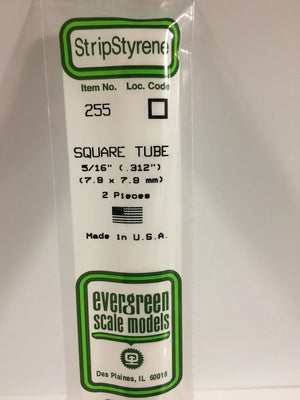 EVERGREEN 255 .312 STYRENE  SQUARE TUBES